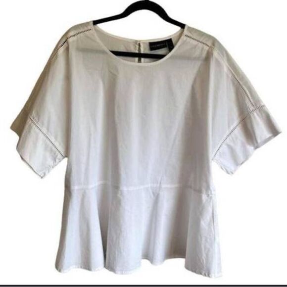 Lane Bryant Womens Size‎ 16 Plus Flare Sleeve Peplum Tope White Eyelet Lace Trim - Picture 7 of 7